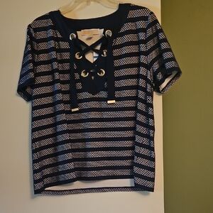 Michael Kors Black Tie Front Blouse with Sailor Collar